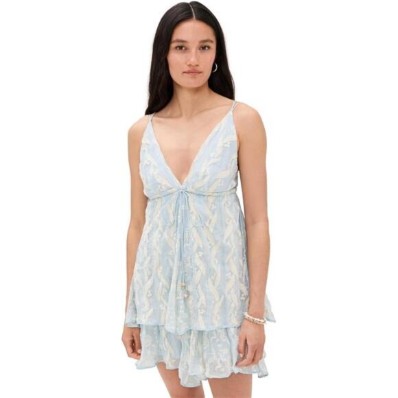 Sabina Musayev Bessie Mini Dress Aqua Chiffon Embroidered Coquette Girl Feminine - Picture 1 of 6